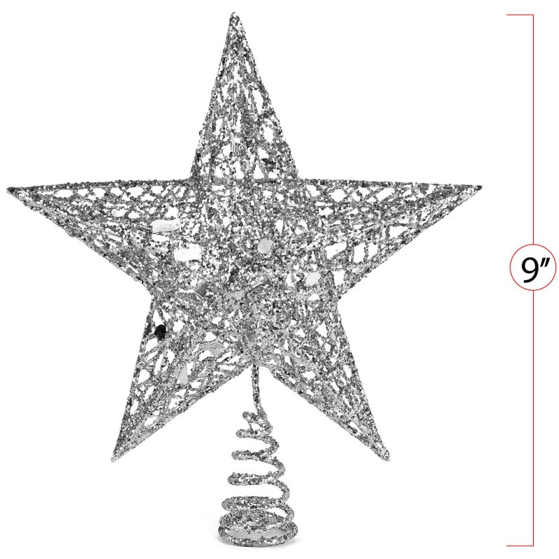 Ornativity Silver Star Tree Topper - Christmas Silver Glitter Sparkle Star Ornament Holiday Decor Top Toppers Xmas Decoration 9" - Image 5